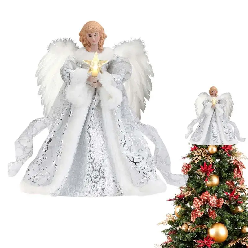 

Creative Eco-friendly Top Angel With LED Light Decoration Christmas Tree Topper Props Angel Tree Topper Figurine Christmas Gift