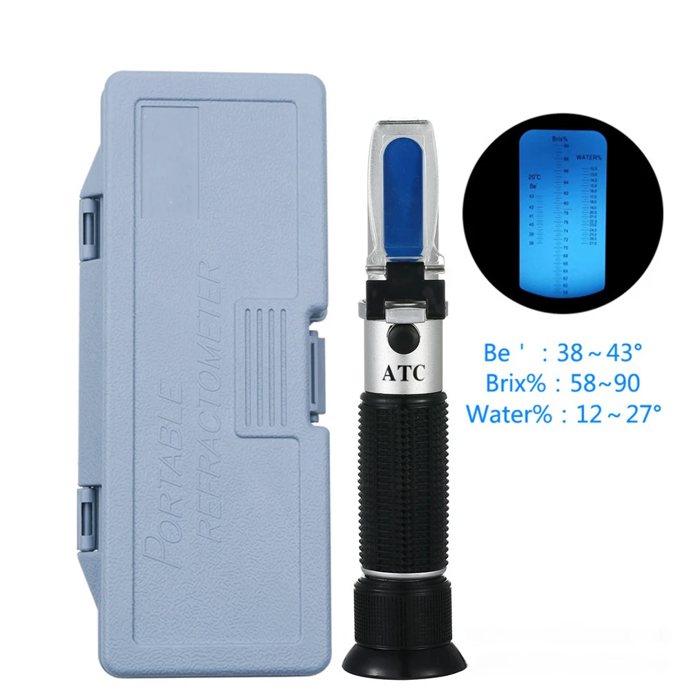 

Honey Refractometer for Honey Moisture Brix and Baume 3-in-1 Uses 58-90% Brix Scale Range Honey Moisture Tester with ATC