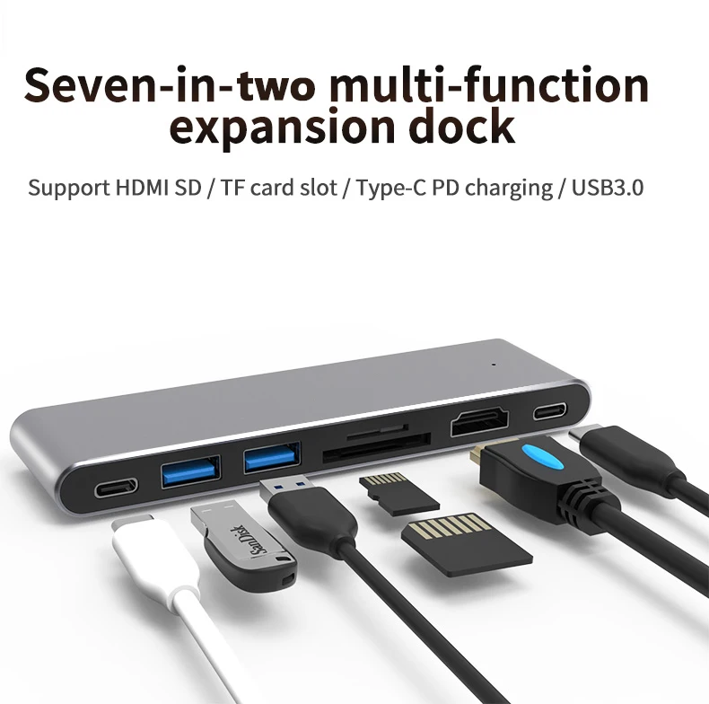 

USB-концентратор 7 в 2, USB Type-C, 4K, HDMI