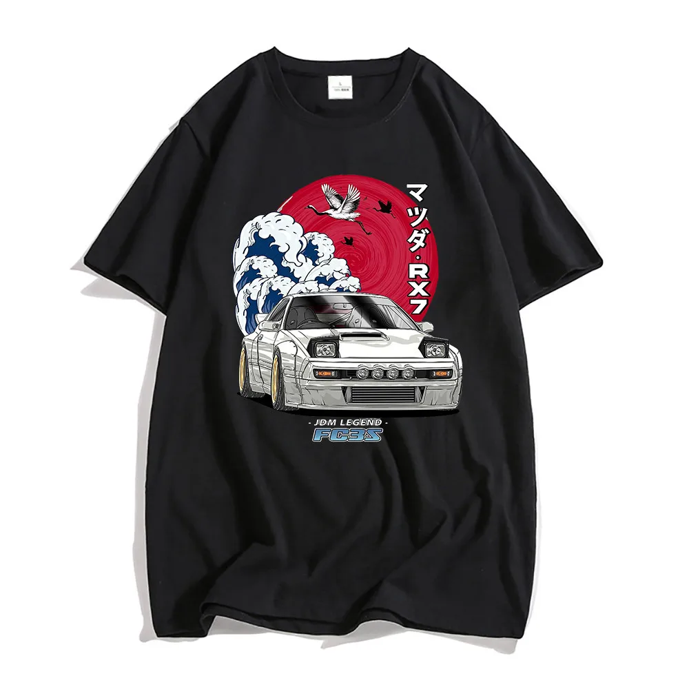 Camiseta japonesa JDM Mazda RX-7 Turbo Initial D con gráficos de Anime para hombre, camisa de cuello redondo de estilo callejero de gran tamaño de secado rápido