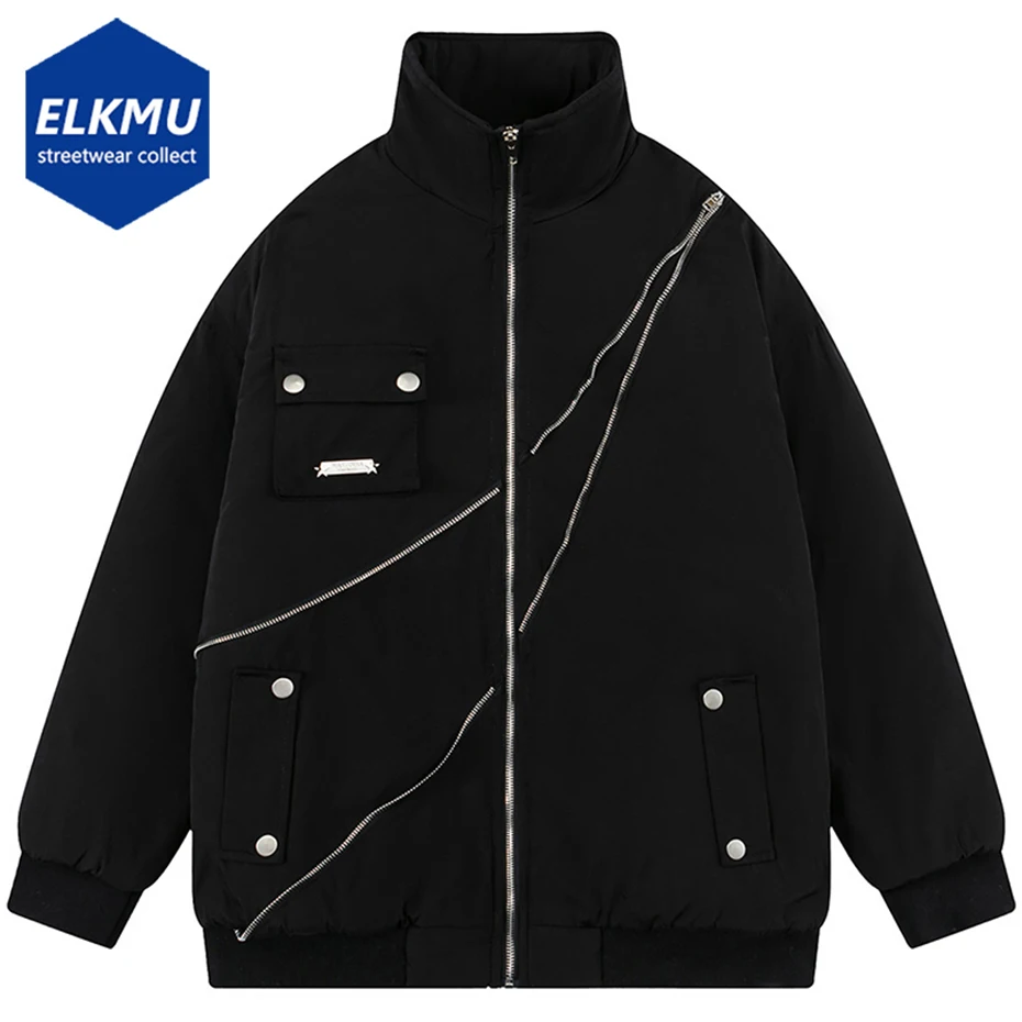 

Зимние куртки 2023, Мужская модная парка, пальто на молнии, с карманами, пэчворк, черная стеганая куртка, пузырьковое пальто, верхняя одежда для мужчин