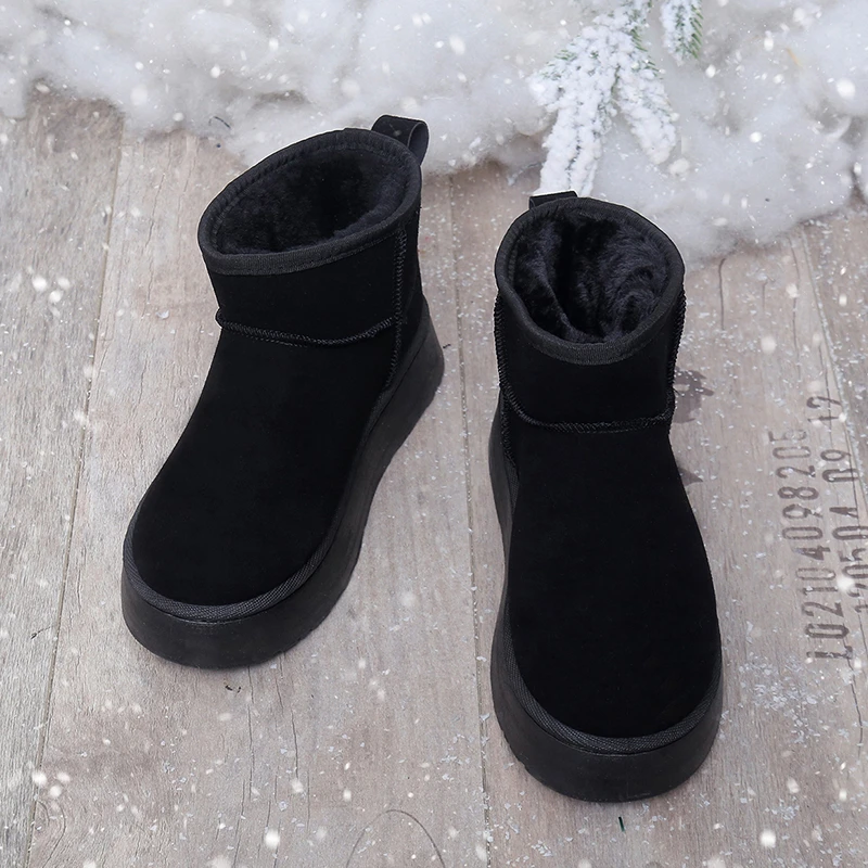 

Новые зимние женские сапоги для снежной погоды, женские хлопковые ботинки без шнуровки на толстой плоской подошве, Женские однотонные теплые плюшевые повседневные ботильоны 2022