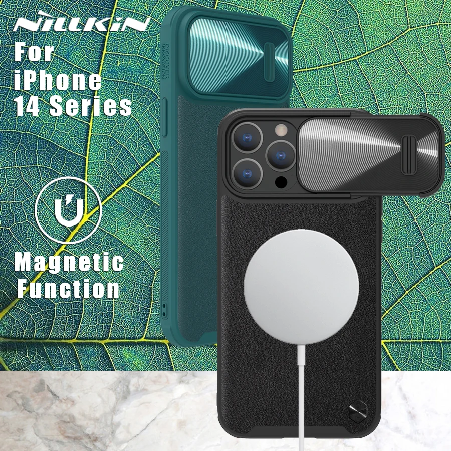 

NILLKIN for iPhone 14 Pro Max Plus 5G Case Magsafe Magnetic Leather S Fabric Lens Back Cover Case for iPhone 14