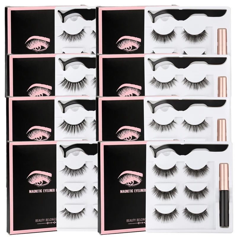 

New 1/3Pairs Magnetic Eyelashes False Lashes Repeated Use Eyelashes Waterproof Liquid Eyeliner With Tweezer Make Up Sets Hotting