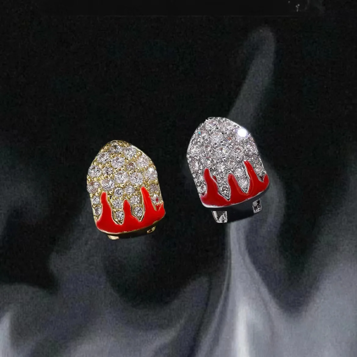 YOUNGX хип-хоп с одним пламенем циркониевые Зубные коронки панк Полный CZ каменные