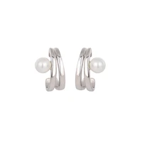 womens 925 sterling silver stud earrings white gold stacked line white freshwater pearl fashion jewelry love gifts for couples