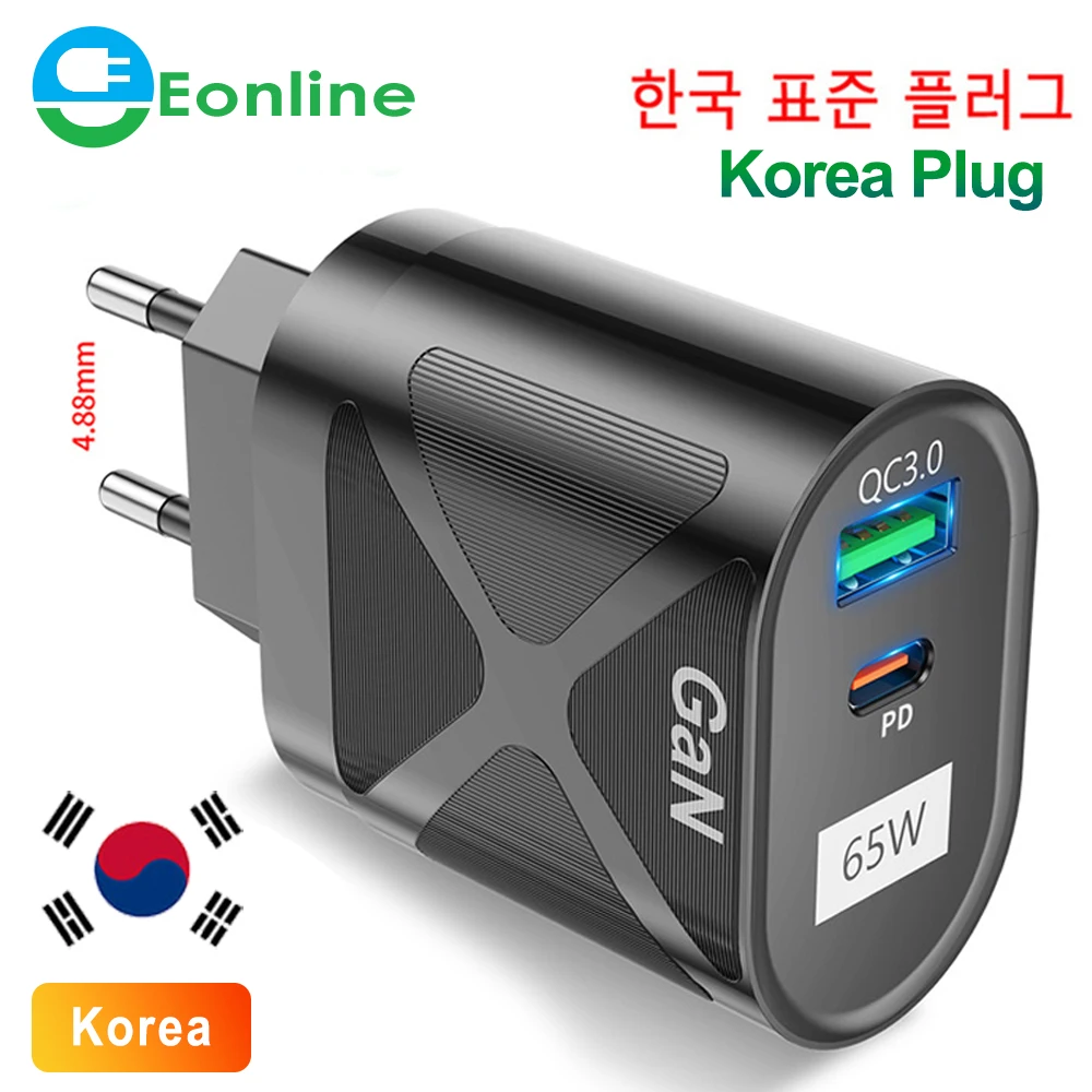 

EONLINE 3D KOREA 65w GaN Charger for iPhone 14 Pro Max PD 33W QC3.0 USB Type C Fast Charger for Samsung S22 Xiaomi Oneplus POCO