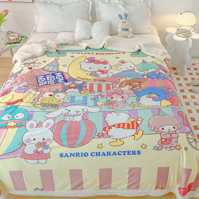 

Kuromi Hellokitty Kawaii Anime Flannel Blanket Cinnamoroll My Melody Piano Pompompurin Nap Shawl Plush Bedspread Room Decor Gift