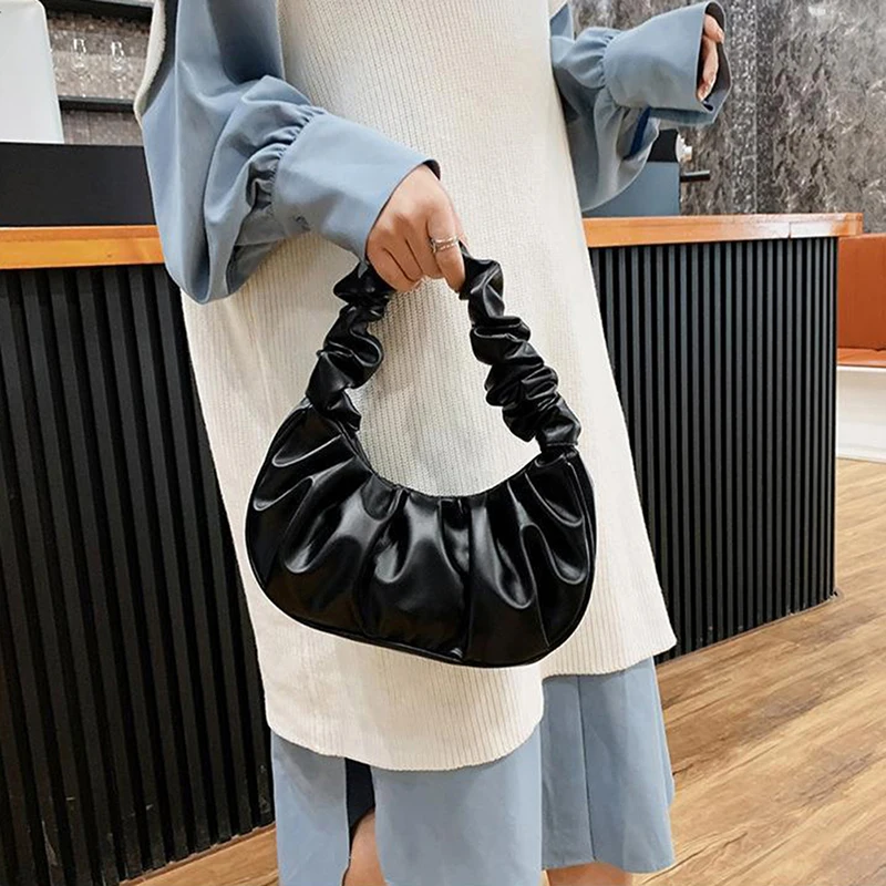 Summer Pleated Handlebags For Women PU Cloud Bags Daily Autumn Casual Street Travel Underarm Bags Shopping Tote