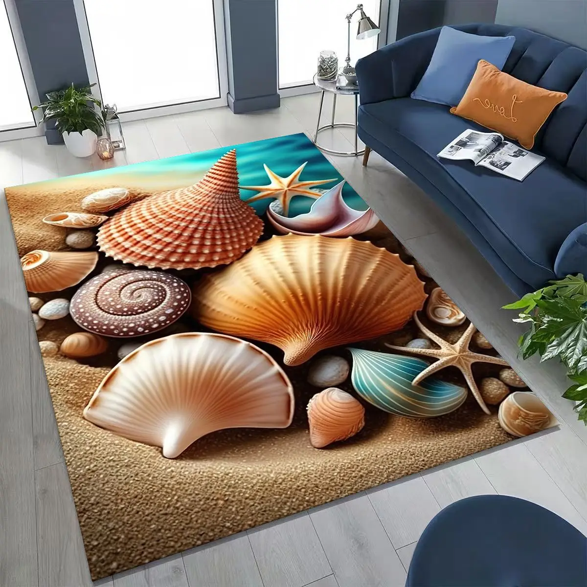 Dream Starfish Shell Тропический пляж Морская звезда Художественный ковер для спальни Гостиная Диван Домашний коврик Декор, большой нескользящий напольный коврик