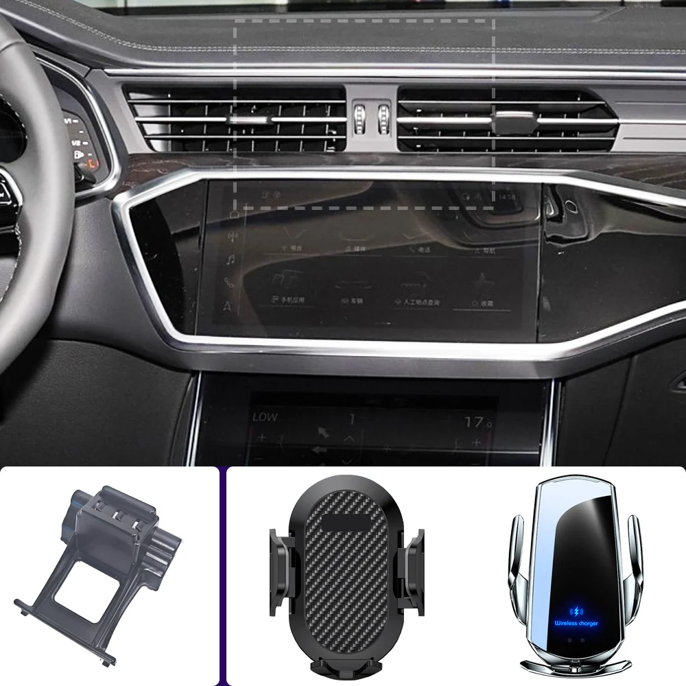 Фото Автомобильный держатель для телефона AUDI A6 C8 A7 2019 2020 2021 2022 2023 2024 Крепления для мобильного телефона Автомобильная беспроводная зарядка Специальная фиксированная база №1