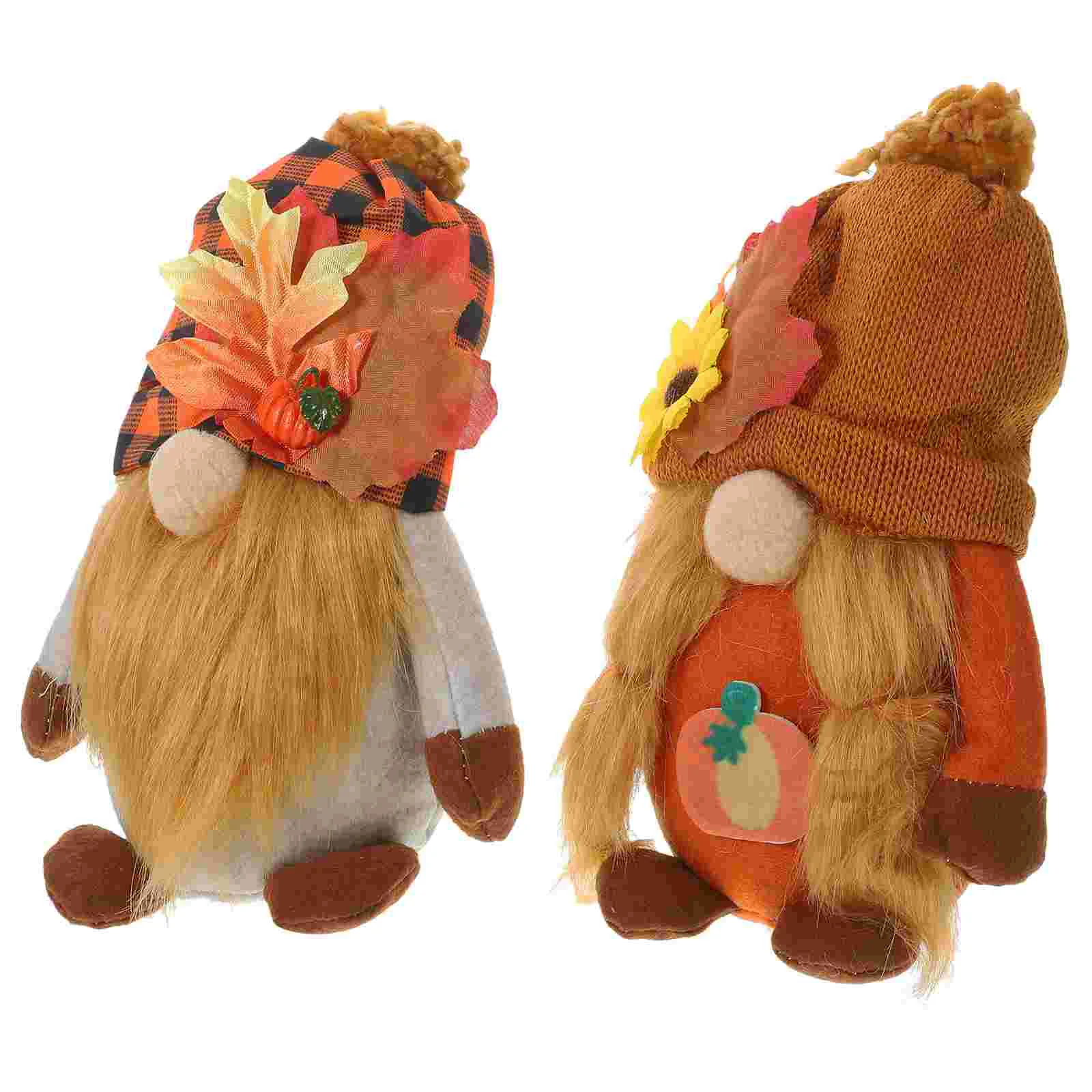

2 Pcs Halloween Decorations Plush Thanksgiving Day Gnome Desktop Adornment Luxury Fall Polyester