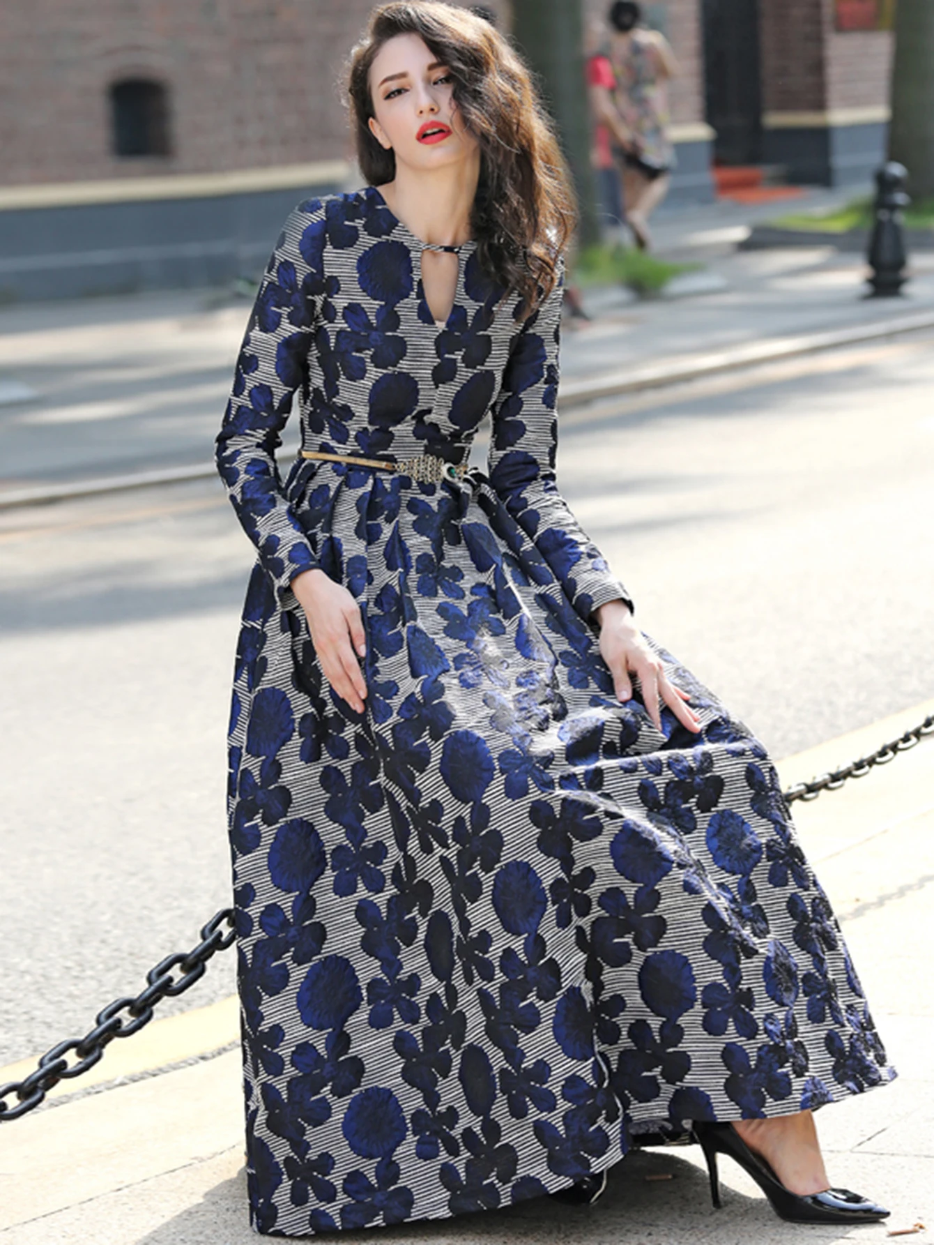 Элегантное Платье Макси В Стиле Бохо Для Женщин Жаккардовое С Цветочным Принтом