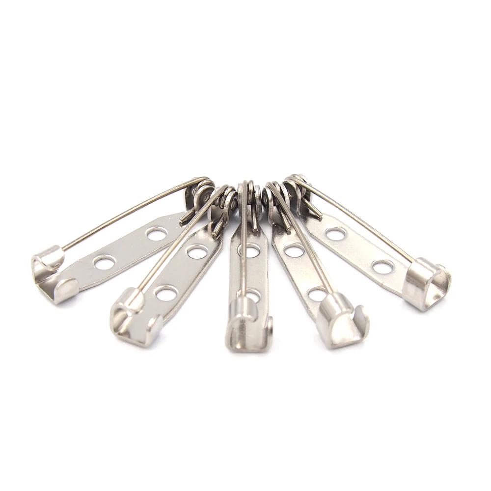 14/17/19/25/32mm 50pcs 304 Stainless Steel Brooch DIY Findings Pin Back Sharp Tip Flat Pad with Stopper Brooch Pin