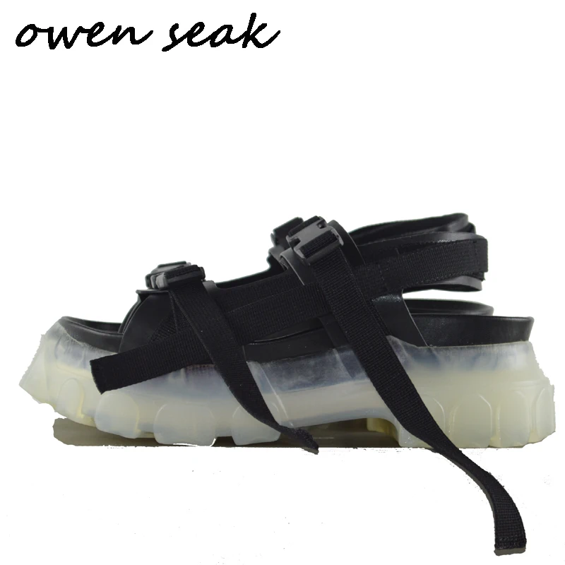 

Owen Seak Men Sandals Black Casual Rome Gladiator Leather Women Heightening Mules Clogs Slippers Slides Summer Shoes