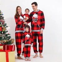 christmas family matching pajamas set mother father kids bear print hooded clothes red plaid baby rompers matching family outfit