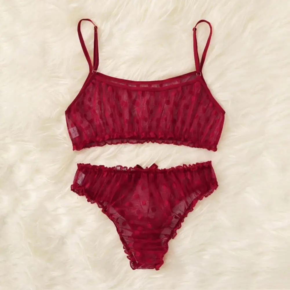 

Ultralight 2Pcs/Set Trendy Bowknot Decor Bra Panty Suit Sling Design Sexy Bra Panty No Pad for Honeymoon