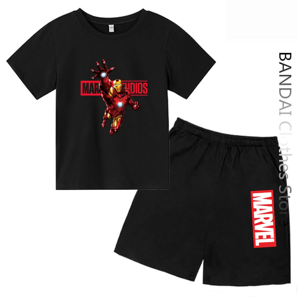 

Marvel Iron Man Tshirt Kids Arrival Men Summer Toddler Children Boys Girls Short Sleeve Cartoon Avengers T-Shirt Set Women