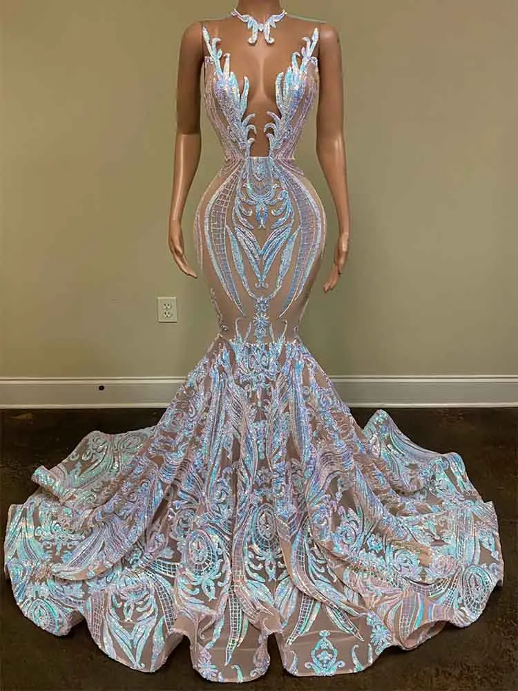 

sparkly prom dresses 2022 mermaid sheer crew neckline court train long evening dresses gowns