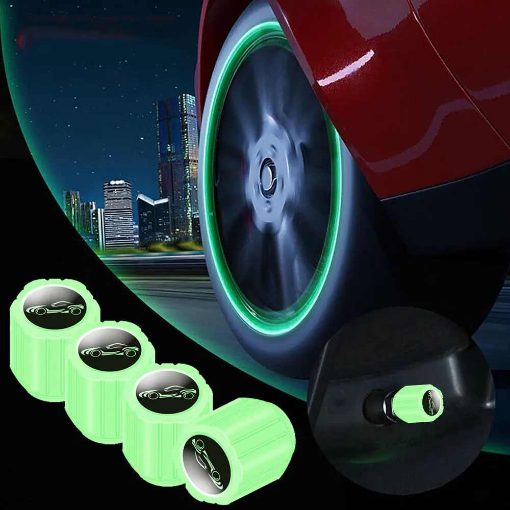 

Car Luminous Valve Caps Car Fluorescent Tire Valves Cap Glow In The Dark Motorcycle Bike Wheel Plugs Tyre Hub Cover Decor