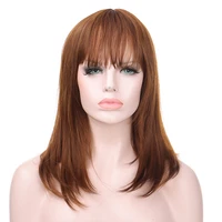 manwei synthetic straight wigs for women medium shoulder length hair with bangs daily use anime clavicle fake hair black brown