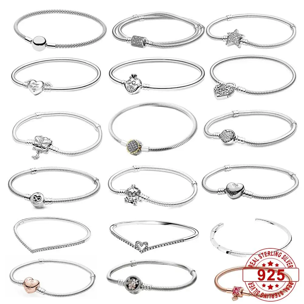 

Pandora Moments 925 Sterling Silver Bracelet Sparkling Snake Chain Heart Flower Pumpkin By Your Side Bangle Clasp Charm