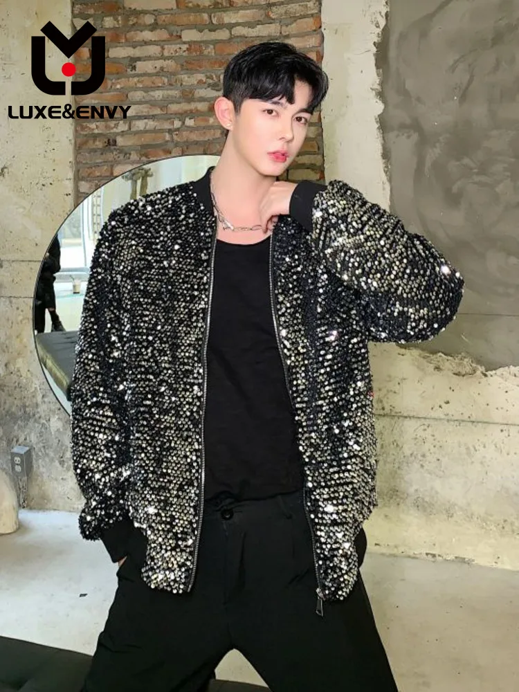 

Мужская повседневная куртка люкс & ENVY, блестящая куртка с длинным рукавом и отложным воротником, корейский стиль, мужские топы на молнии с длинным рукавом, новинка 2023