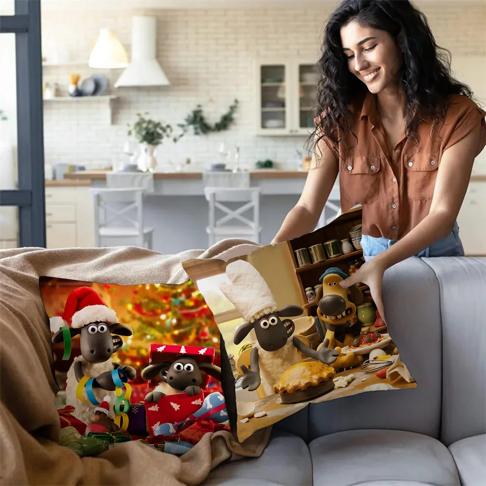 Cute Shaun the Sheep Pillow Covers Cartoon Sofa Decorative Home Double-sided Printing Short Plush Cushion Cover