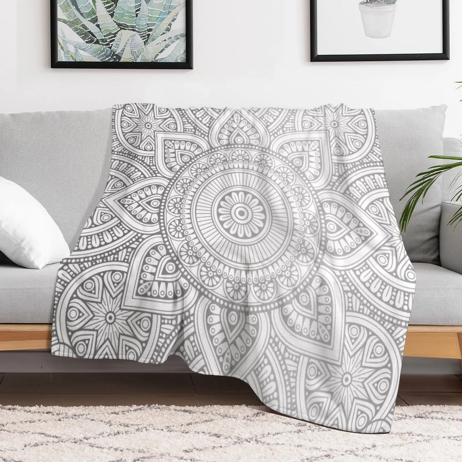 Серебряный рисунок мандалы иллюстрация плед на диван-кровать модные милые пледы