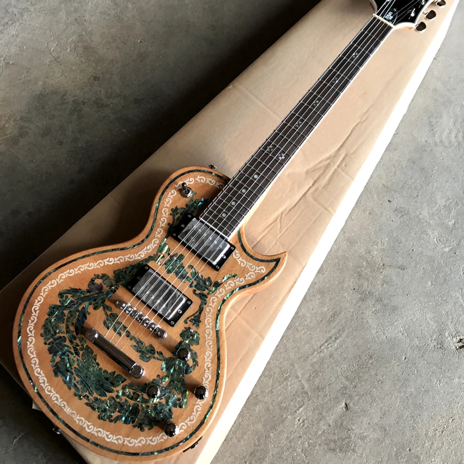

Custom Electric Guitar with Rosewood Fingerboard, 2 Humbucking pickups, Chrome Hardware, abalone Veneer, Free Shipping