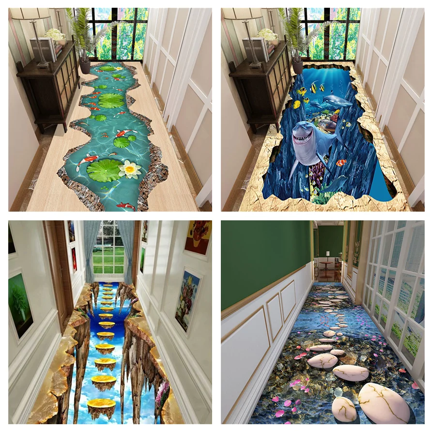 

3D Living Room Area Carpet Ocean Green Grass Corridor Carpet Hotel Corridor Carpet Kitchen Aisle Mat Home Entrance Mat