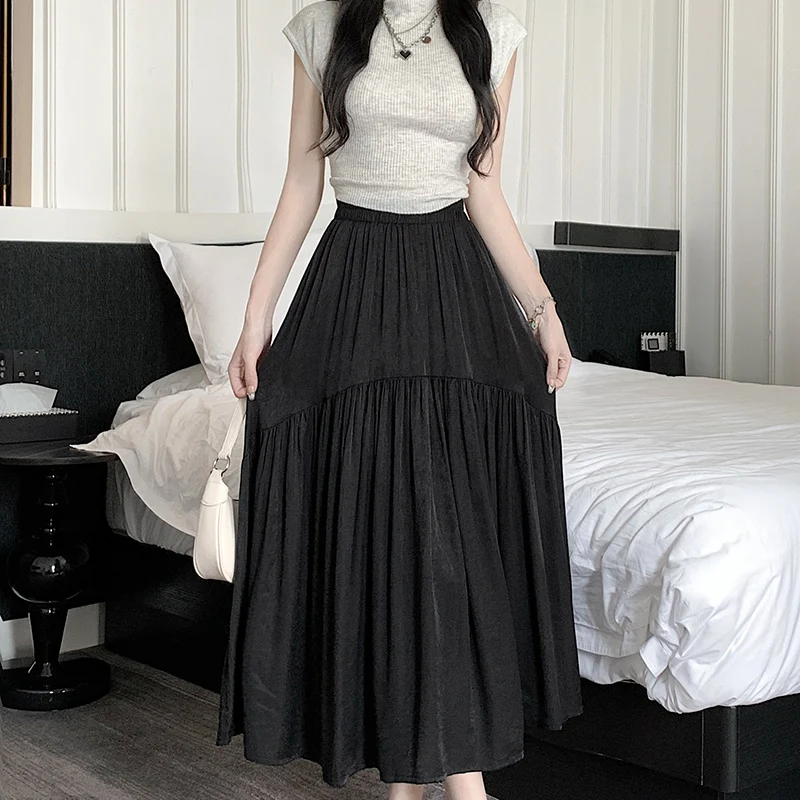 Модные эластичные однотонные юбки со складками женская одежда Новинка лета 2024