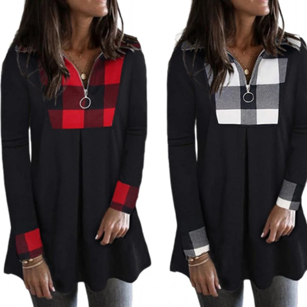 

Women Casual Outwearing V Neck Dress Ladies Half Zipper Up Pullover Tops Wearing Dress Long Sleeves Outwear Tops Clothes