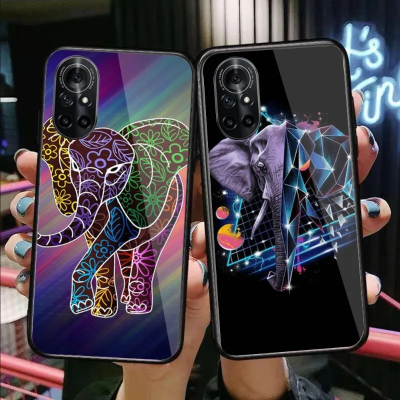 

Чехол со слоном в виде животного для телефона Huawei P50 P40 P30 P20 Pro Mate 40 30 20 Pro Nova 9 8 7 PC стеклянный чехол для телефона