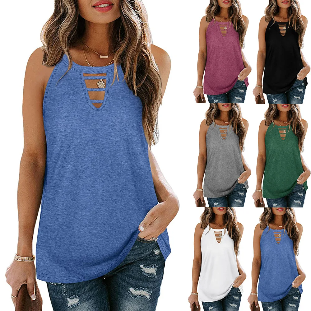 

Kawaii cheap women's clothing and free shipping fashion woman blouses 2022 summer women's hollow sleeveless casual vest t-shirt