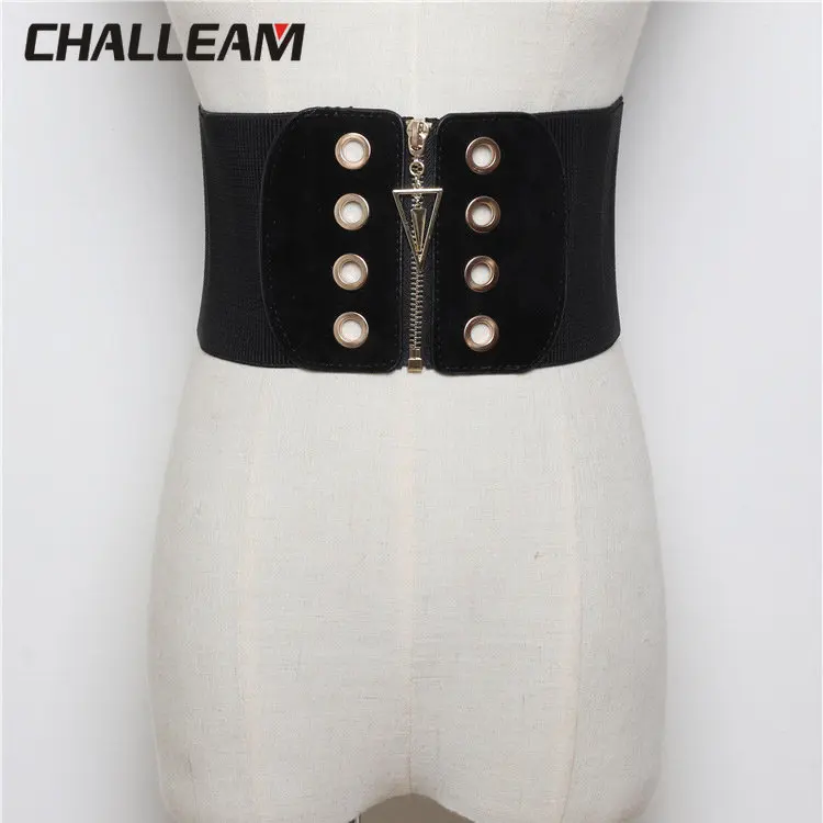 

Fashionable elastic waistband, women's triangular gold buckle rivet wide waistband, paired with skirt jacket and dress belt 101