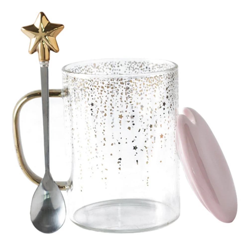 

1 Set Delicate Transparent Glass Cup with Spoon Lid Drinking Cup for Office
