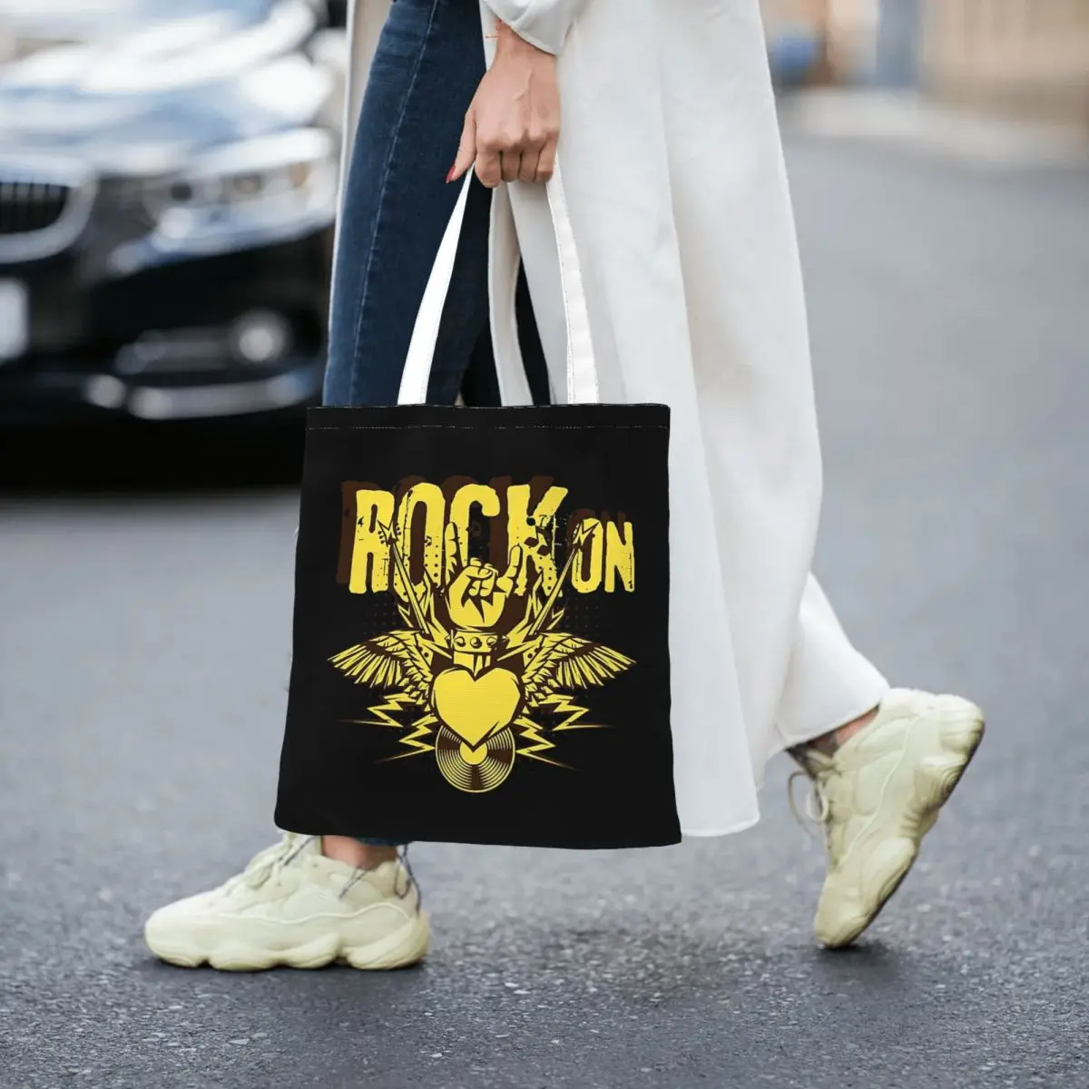 Rock On Women Canvas Handbag Large Capacity Shopper Bag Tote Bag withSmall Shoulder Bag