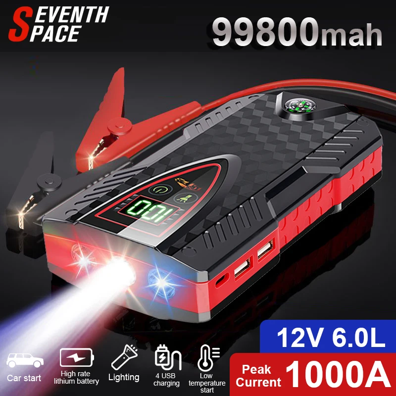 

99800mah 1000A Portable Jump Starter Voor Auto Batter Power Bank Emergency Batterij Booster Starten Charger Voor Car 12V 6.0L