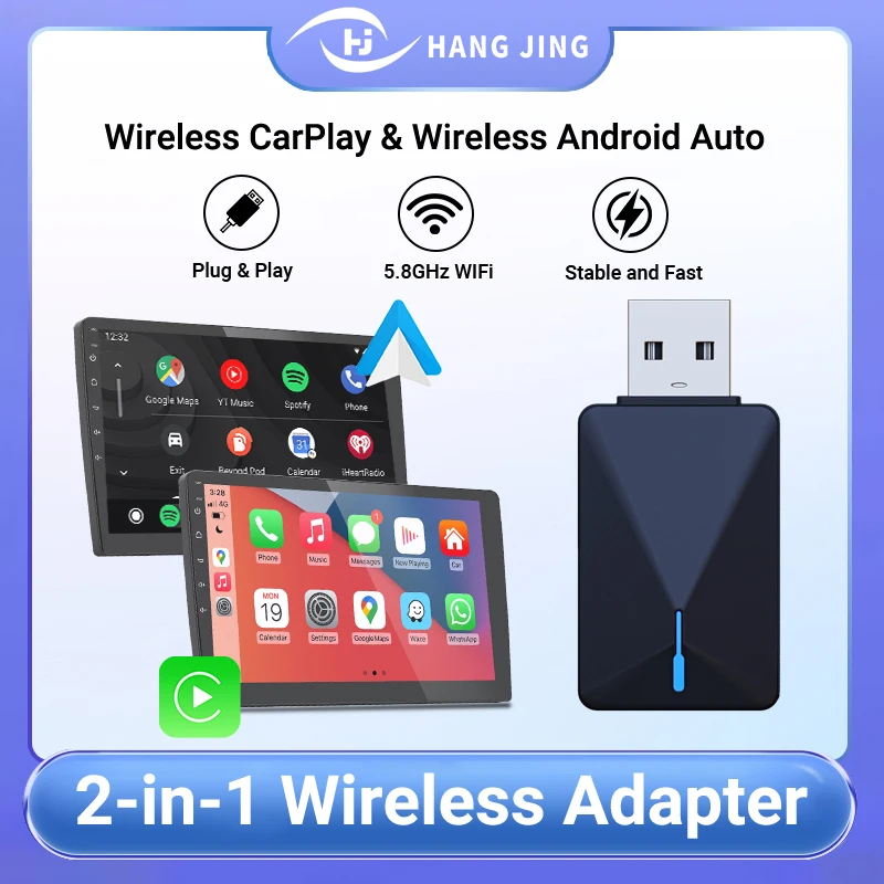 Новинка 2024 от HANG JING миниатюрный проводной и беспроводной адаптер CarPlay для Android Auto 2
