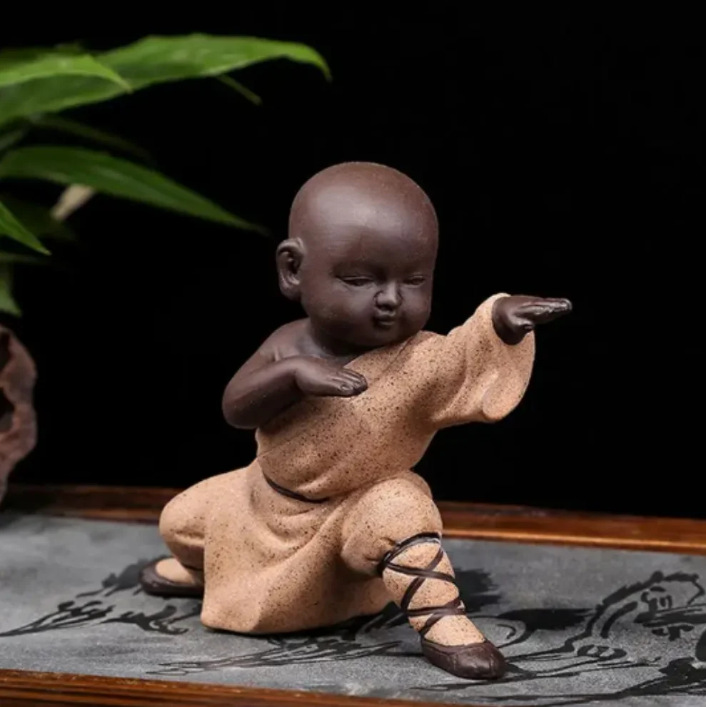 

1pc Kung Fu Monk Decor Purple Sands Statue Temple Style Figurines Ornament Tea Pet Arrangement For Home Decorations Miniatures