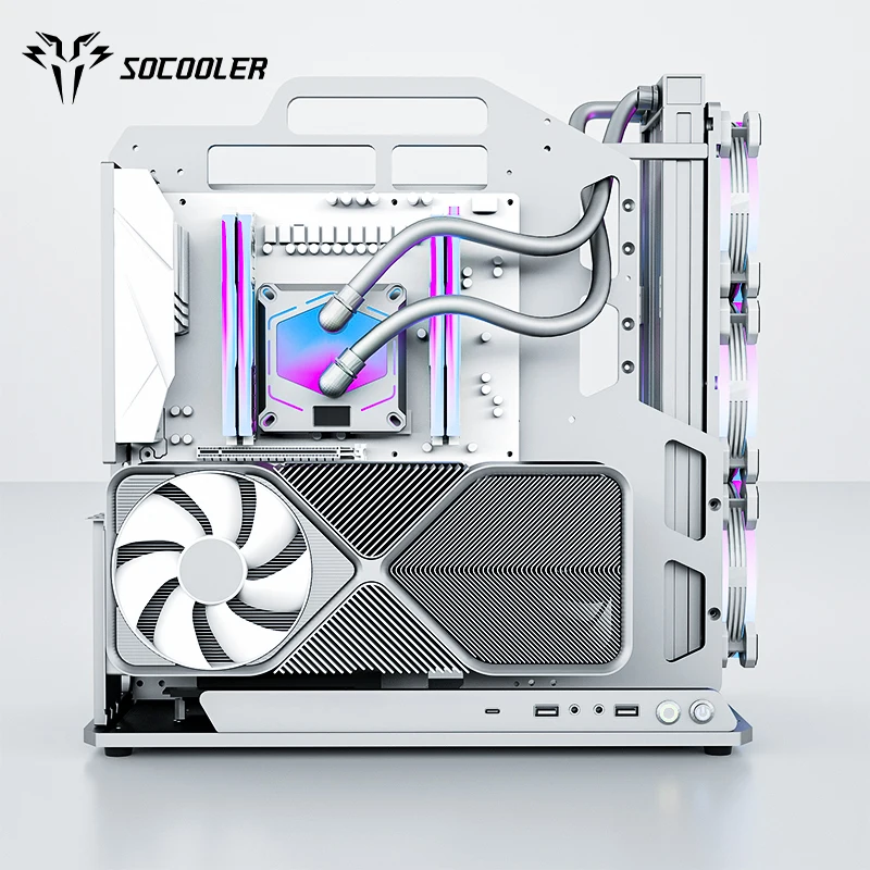 Фото Socooler индивидуальный чехол для ПК «сделай сам» в стиле ITX с поддержкой водяного охлаждения для RX7800 XT GPU Panic Купить тип игровой настольной стойки №4