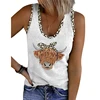 Women Vintage Racerback Tank Tops Cute Western Highland Cattle Graphic Tees 2023 Summer Casual Loose Sleeveless Shirts Cami 3