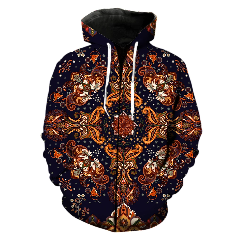 

Худи мужское на молнии с длинным рукавом и капюшоном, в этническом стиле