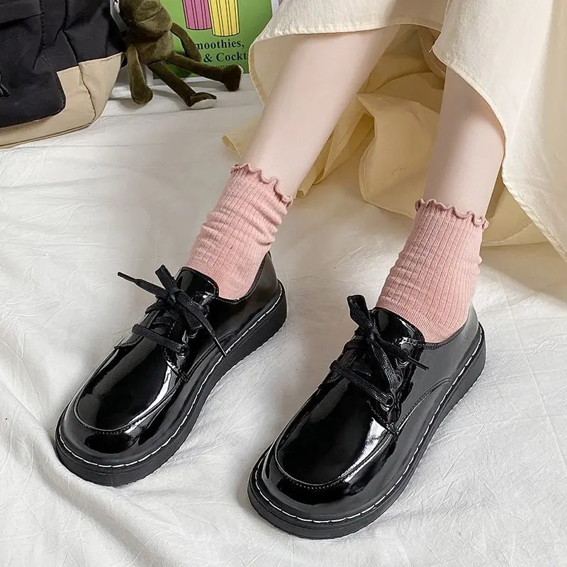 

Women's Shoes Platform Autumn Low Heels Black Flats Round Toe British Style Casual Female Sneakers Ladies' Footwear Oxfords Clog