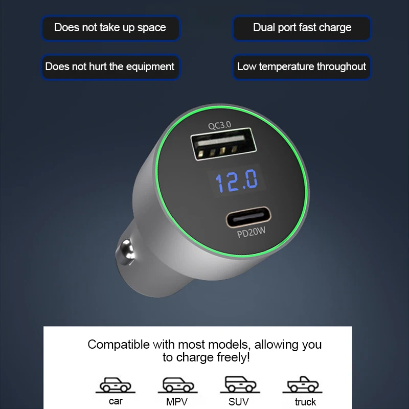 Автомобильное светильник устройство PD20W QC3.0 с двумя портами и светодиодной