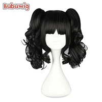 bubuwig synthetic hair 2 colors 35cm black ponytail wig medium long curly mixed brown cosplay wigs flat bangs heat resistant