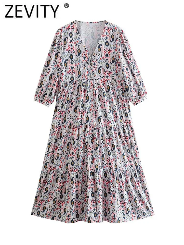 

Женское винтажное платье-миди Zevity с V-образным вырезом и принтом Пейсли