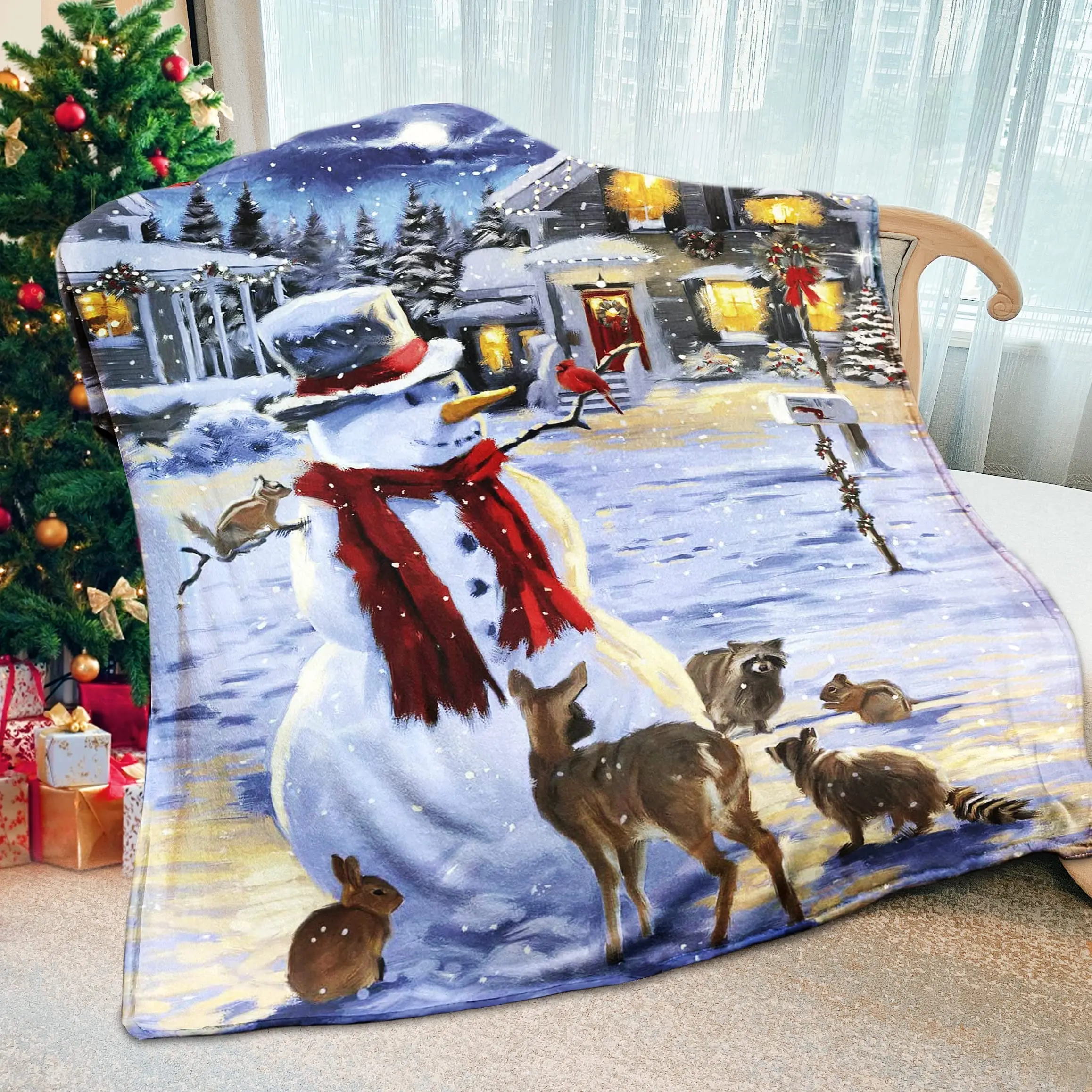

Cabin Throw Holiday Birthday Christmas Gifts Throw Blanket Christmas Snowman Red Christmas Blanket Soft Plush Warm Winter