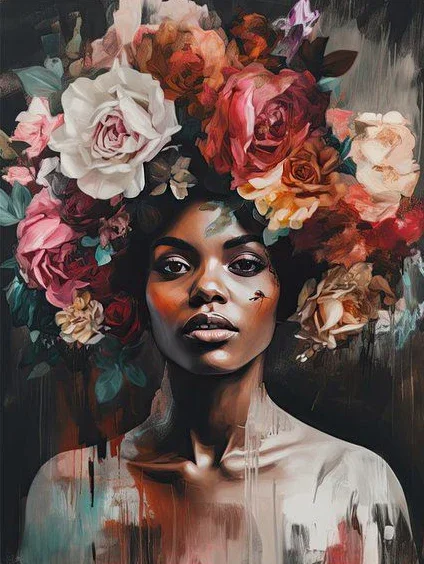 Женская Картина на холсте с изображением цветов и волос